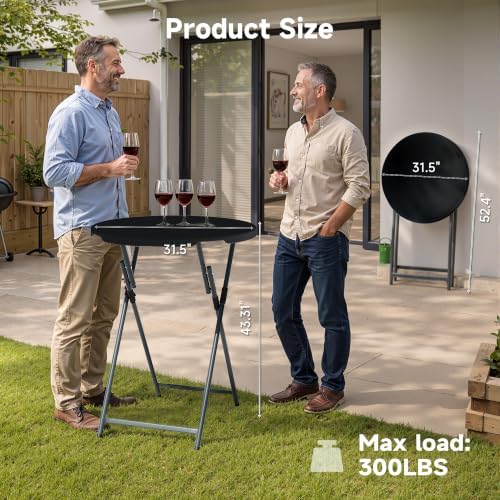 32" Round Folding Cocktail Table - HDPE Matrial Top with Steel Frame, Stable & Easy to Clean - High Top Table, alternate view