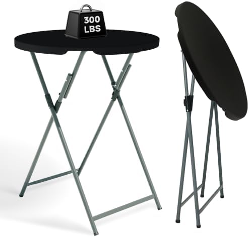 32" Round Folding Cocktail Table - HDPE Matrial Top with Steel Frame, Stable & Easy to Clean - High Top Table
