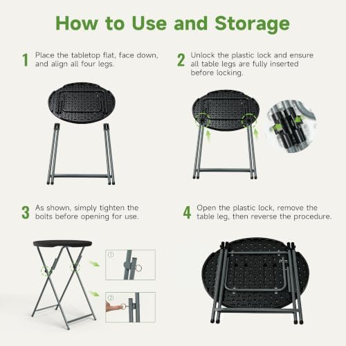 32" Round Folding Cocktail Table - HDPE Matrial Top with Steel Frame, Stable & Easy to Clean - High Top Table, alternate view