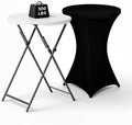 32" Round Folding Cocktail Table with Elastic Cover, Heavy Duty HDPE Top & Steel Frame, Stable & Easy to Clean