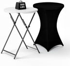 32" Round Folding Cocktail Table with Elastic Cover, Heavy Duty HDPE Top & Steel Frame, Stable & Easy to Clean