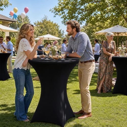 32" Round Folding Cocktail Table with Elastic Cover, Heavy Duty HDPE Top & Steel Frame, Stable & Easy to Clean, alternate