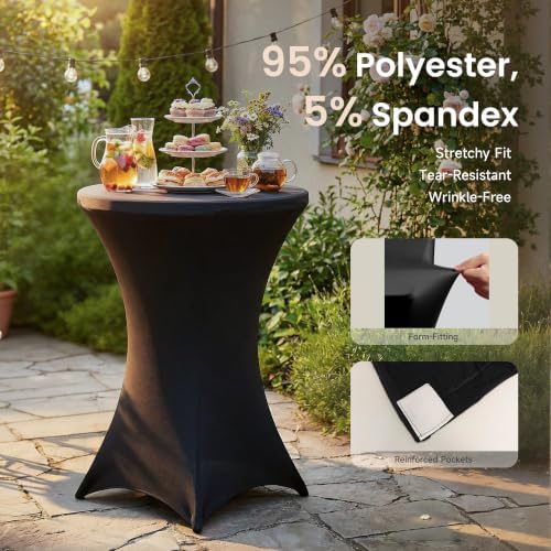 32" Round Folding Cocktail Table with Elastic Cover, Heavy Duty HDPE Top & Steel Frame, Stable & Easy to Clean, alternate