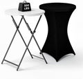 32" Round Folding Cocktail Table with Elastic Cover, Heavy Duty HDPE Top & Steel Frame, Stable & Easy to Clean