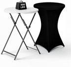 32" Round Folding Cocktail Table with Elastic Cover, Heavy Duty HDPE Top & Steel Frame, Stable & Easy to Clean