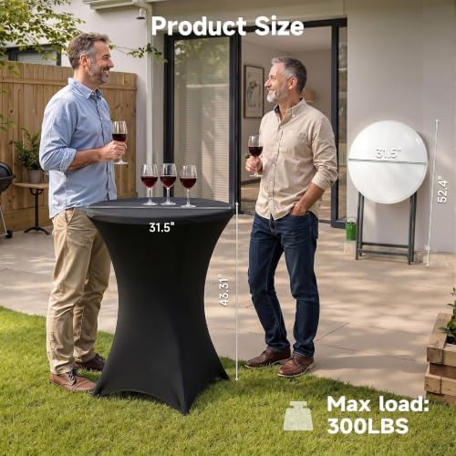 32" Round Folding Cocktail Table with Elastic Cover, Heavy Duty HDPE Top & Steel Frame, Stable & Easy to Clean, alternate