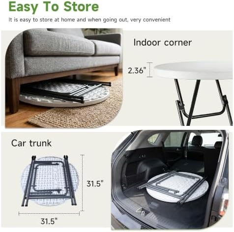 32" Round Folding Cocktail Table with Elastic Cover, Heavy Duty HDPE Top & Steel Frame, Stable & Easy to Clean, alternate