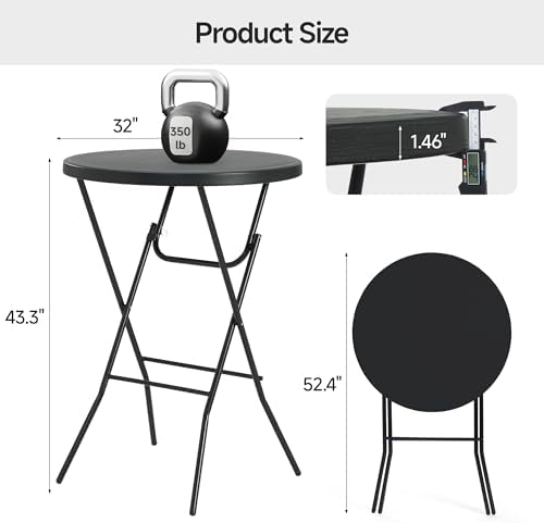 32'' Round Folding Table, HDPE Portable Bar Height Table with Removable Legs for Indoor Outdoor Wedding Event, alternate view