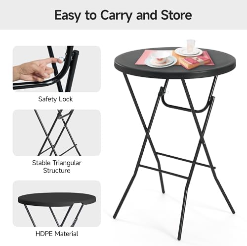 32'' Round Folding Table, HDPE Portable Bar Height Table with Removable Legs for Indoor Outdoor Wedding Event, alternate view
