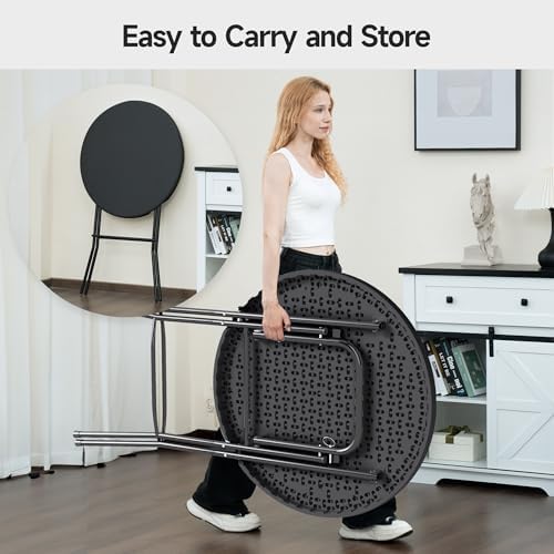 32'' Round Folding Table, HDPE Portable Bar Height Table with Removable Legs for Indoor Outdoor Wedding Event, alternate view