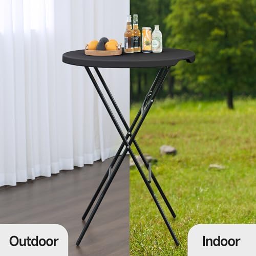 32'' Round Folding Table, HDPE Portable Bar Height Table with Removable Legs for Indoor Outdoor Wedding Event, alternate view