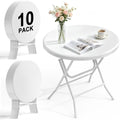 32" Round Folding Table, HDPE Top & Metal Frame, 10 Pack, White in White