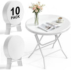 32" Round Folding Table, HDPE Top & Metal Frame, 10 Pack, White in White