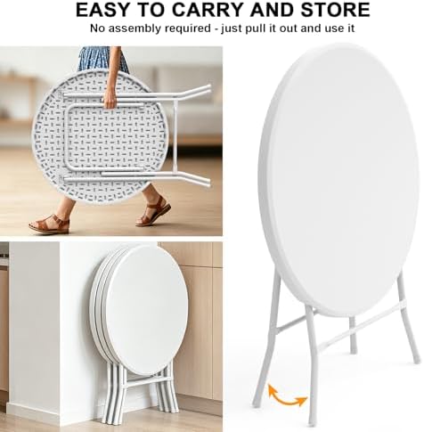 32" Round Folding Table, HDPE Top & Metal Frame, 10 Pack, White in White, alternate view 5