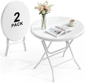 32" Round Folding Table, HDPE Top & Metal Frame, 2 Pack, White in White