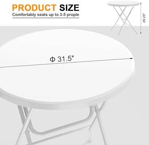 32" Round Folding Table, HDPE Top & Metal Frame, 2 Pack, White in White, alternate view 3