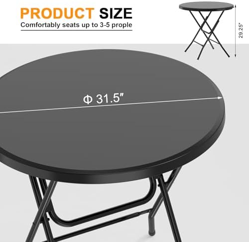 32" Round Folding Table, HDPE Top & Metal Frame, 4 Pack, Black in Black, alternate view 3
