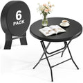 32" Round Folding Table, HDPE Top & Metal Frame, 6 Pack, Black in Black