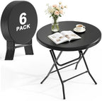 32" Round Folding Table, HDPE Top & Metal Frame, 6 Pack, Black in Black