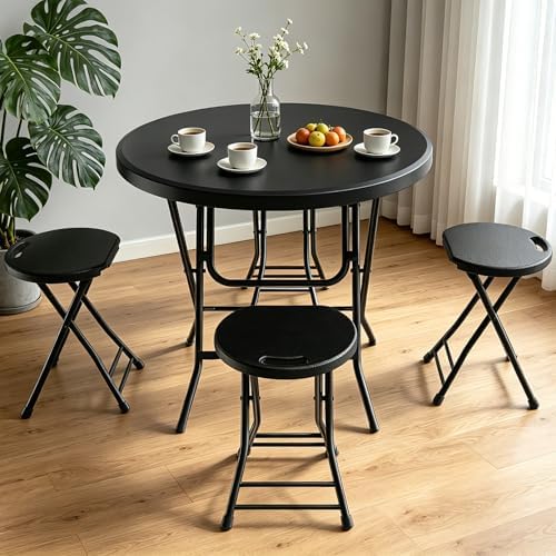 32" Round Folding Table, HDPE Top & Metal Frame, 6 Pack, Black in Black, alternate view 6
