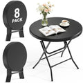 32" Round Folding Table, HDPE Top & Metal Frame, 8 Pack, Black in Black