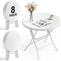 32" Round Folding Table, HDPE Top & Metal Frame, 8 Pack, White in White