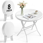 32" Round Folding Table, HDPE Top & Metal Frame, 8 Pack, White in White