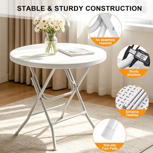 32" Round Folding Table, HDPE Top & Metal Frame, 8 Pack, White in White, alternate view 4