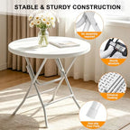 32" Round Folding Table, HDPE Top & Metal Frame, 8 Pack, White in White, alternate view 4