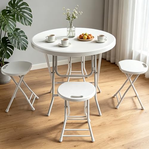 32" Round Folding Table, HDPE Top & Metal Frame, 8 Pack, White in White, alternate view 6