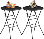 32" Round Folding Table, Plastic Bar Height Tables for Parties, Black in Black