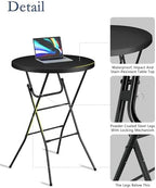 32" Round Folding Table, Plastic Bar Height Tables for Parties, Black in Black, alternate view 3