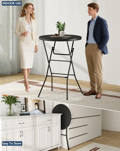 32" Round Folding Table, Plastic Bar Height Tables for Parties, Black in Black, alternate view 4