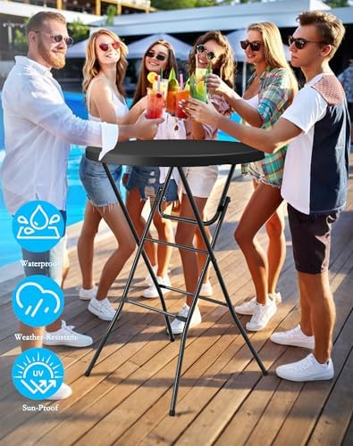 32" Round Folding Table, Plastic Bar Height Tables for Parties, Black in Black, alternate view 5