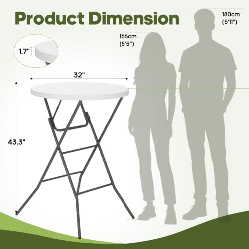 32" Round Folding Table, Portable Bar Height Folding Table with Detachable Legs, Round Foldable Table with HDPE, alternate