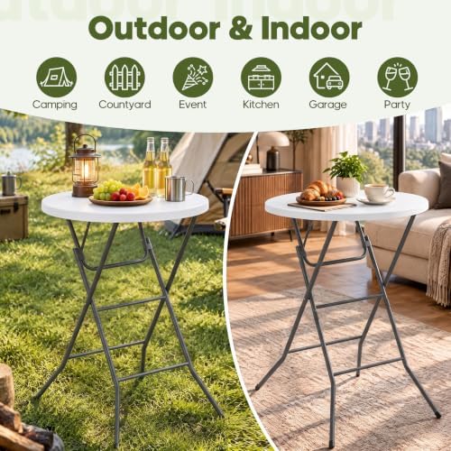 32" Round Folding Table, Portable Bar Height Folding Table with Detachable Legs, Round Foldable Table with HDPE, alternate