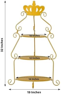 32" Tall 3-Tier Gold Metal Cake Stand Royal Crown Top Cupcake Holder, Grand Wedding Centerpiece & Party Hosting, alternate