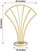 32" Tall Gold Metal Scalloped Fan Shape Flower Frame Table Centerpiece, Wedding Floral Display Stand in Type 3, alternate