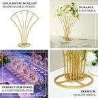 32" Tall Gold Metal Scalloped Fan Shape Flower Frame Table Centerpiece, Wedding Floral Display Stand in Type 3, alternate