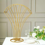 32" Tall Gold Metal Scalloped Fan Shape Flower Frame Table Centerpiece, Wedding Floral Display Stand in Type 3, alternate