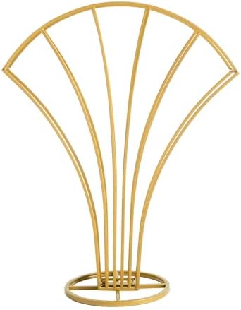 32" Tall Gold Metal Scalloped Fan Shape Flower Frame Table Centerpiece, Wedding Floral Display Stand in Type 3, alternate