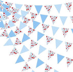32Ft Blue Gingham Cheery Pennant Banner Fabric Triangle Flag Garland Streamers Party Decorations for Ma Cherie