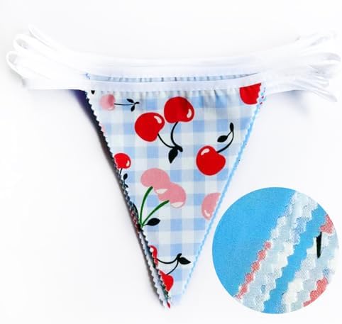 32Ft Blue Gingham Cheery Pennant Banner Fabric Triangle Flag Garland Streamers Party Decorations for Ma Cherie, alternate