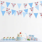 32Ft Blue Gingham Cheery Pennant Banner Fabric Triangle Flag Garland Streamers Party Decorations for Ma Cherie, alternate