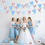 32Ft Blue Gingham Cheery Pennant Banner Fabric Triangle Flag Garland Streamers Party Decorations for Ma Cherie, alternate