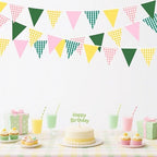32Ft Camp Bride Party Decorations Pink Green Yellow Gingham Fabric Triangle Banner Flag Plaid Pennant Garland, alternate view