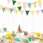 32Ft Camp Bride Party Decorations Pink Green Yellow Gingham Fabric Triangle Banner Flag Plaid Pennant Garland, alternate view