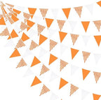 32Ft Orange Party Decorations Orange Buffalo Plaid Checkered White Triangle Flag Gingham Pennant Bunting Fabric
