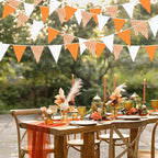 32Ft Orange Party Decorations Orange Buffalo Plaid Checkered White Triangle Flag Gingham Pennant Bunting Fabric, alternate