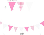 32Ft Pink Gingham Party Decorations Hot Pink Plaid Checkered Pennant Banner Fabric Triangle Flag Bunting Garland, alternate